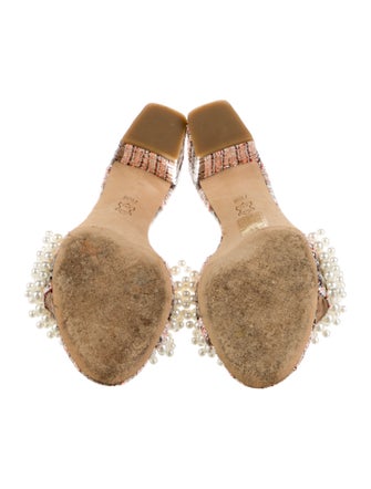 Tory Burch Faux Pearl Accents Tweed Pattern Slides