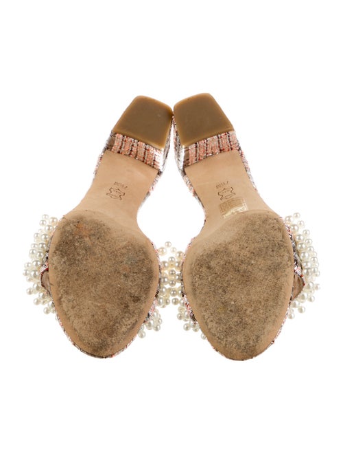 Tory Burch Faux Pearl Accents Tweed Pattern Slides