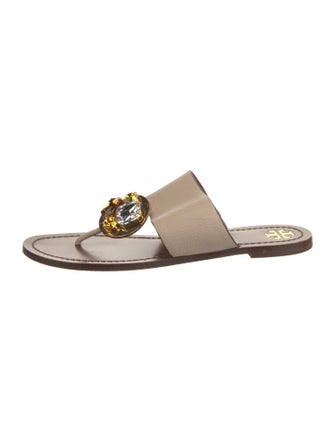 Tory Burch Leather Crystal Embellishments Slides