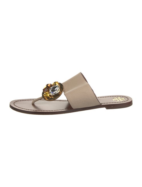 Tory Burch Leather Crystal Embellishments Slides