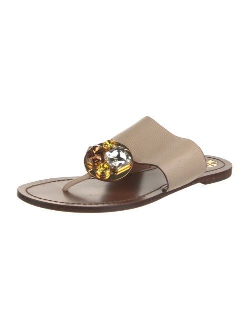 Tory Burch Leather Crystal Embellishments Slides