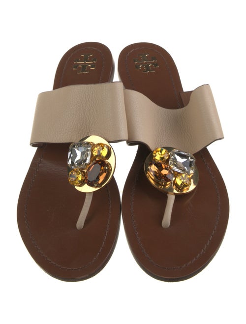 Tory Burch Leather Crystal Embellishments Slides