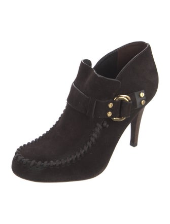 Tory Burch Suede Whipstitch Trim Lace-Up Boots