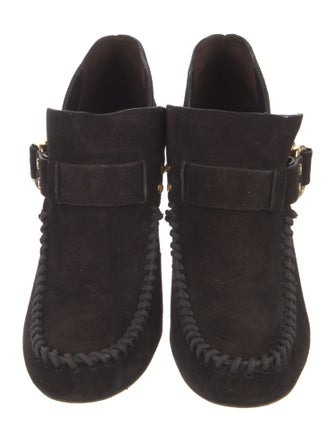 Tory Burch Suede Whipstitch Trim Lace-Up Boots