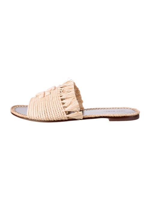 Tory Burch Straw Fringe Trim Accent Slides