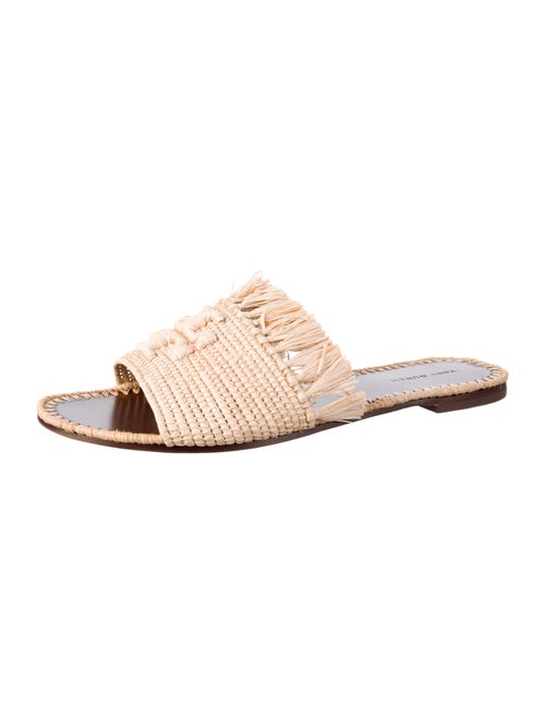 Tory Burch Straw Fringe Trim Accent Slides