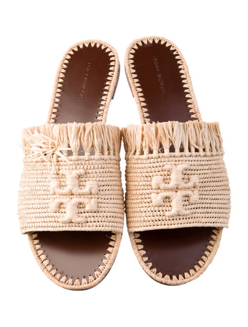 Tory Burch Straw Fringe Trim Accent Slides