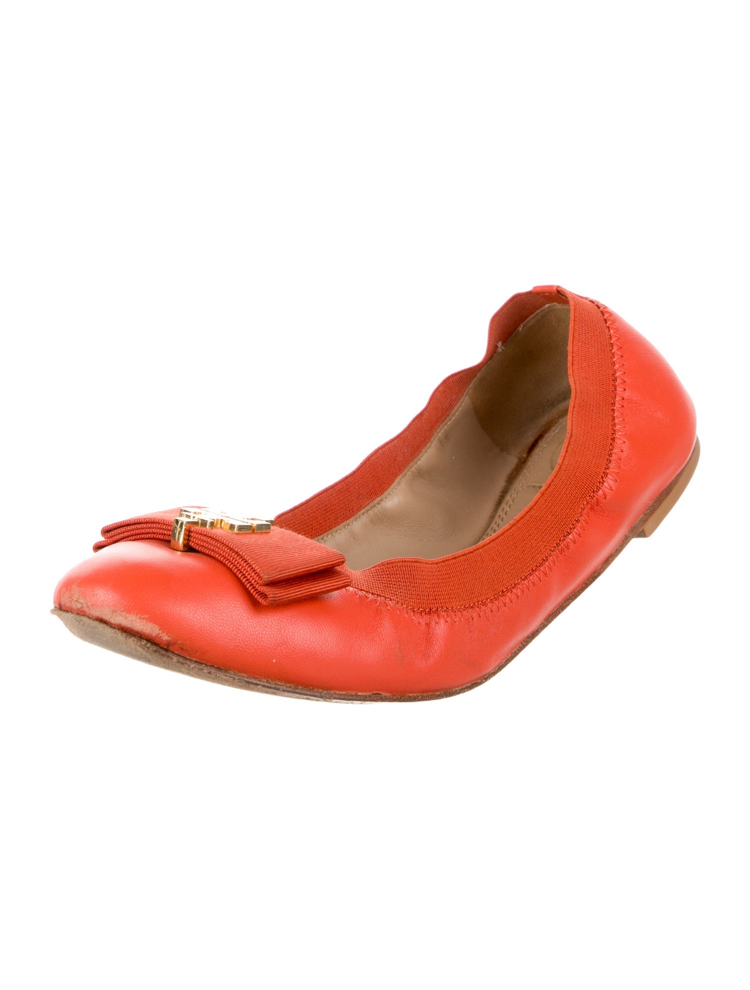Tory Burch Leather Grosgrain Trim Ballet Flats