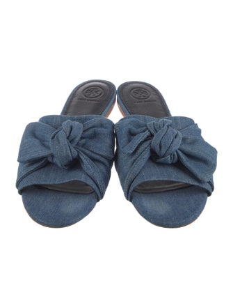 Tory Burch Denim Bow Accents Slides