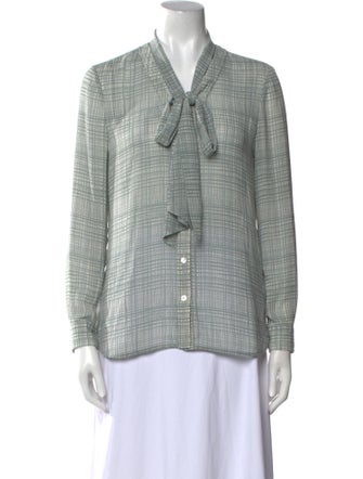 Tory Burch Plaid Print V-Neck Button-Up Top