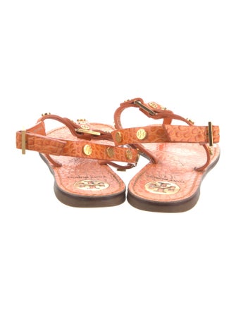 Tory Burch Crocodile Floral Print T-Strap Sandals