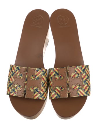 Tory Burch Signature Logo Straw Slides