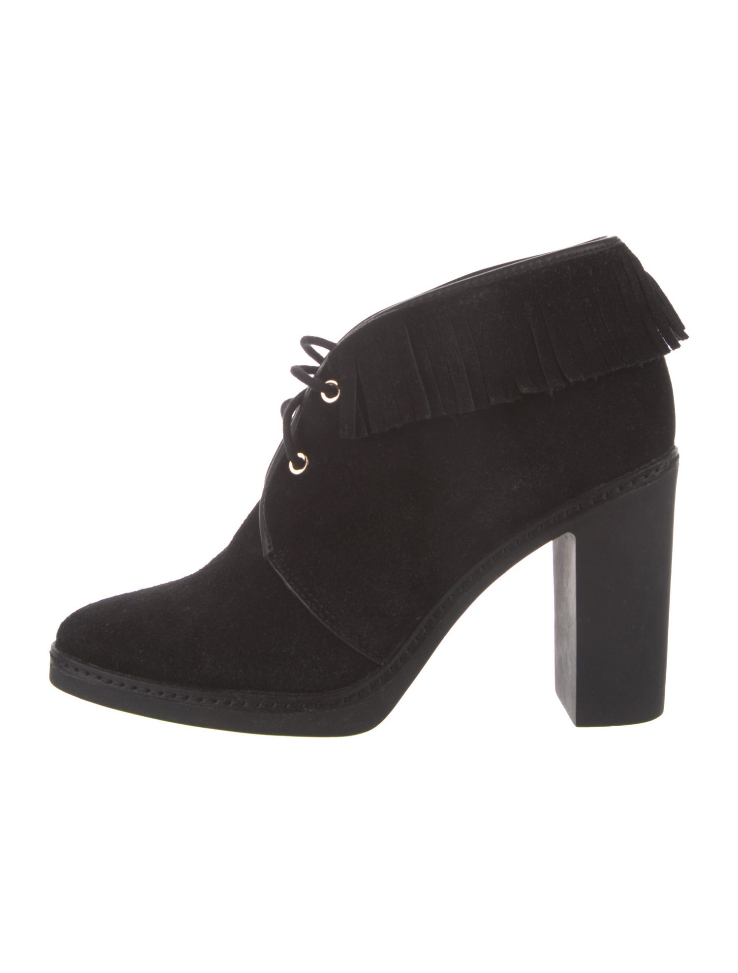 Tory Burch Suede Fringe Trim Accent Lace-Up Boots