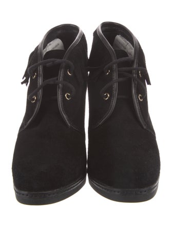 Tory Burch Suede Fringe Trim Accent Lace-Up Boots