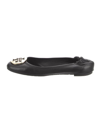 Tory Burch Leather Ruffle Embellishment Ballet Flats