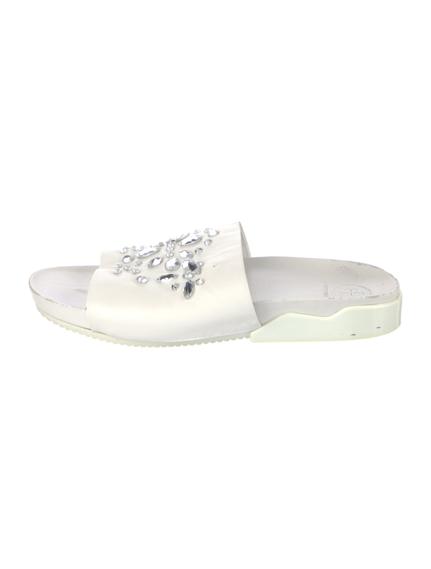 Tory Burch Leather Crystal Embellishments Slides