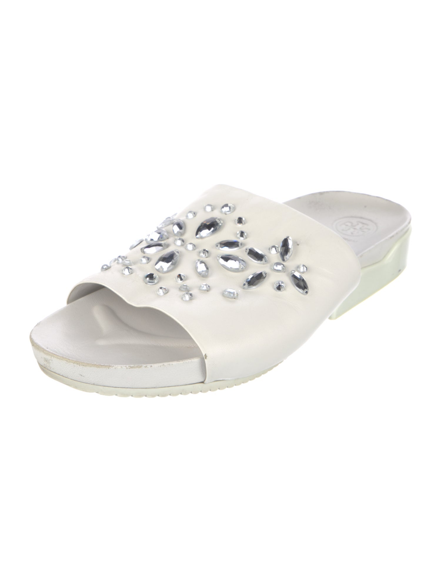Tory Burch Leather Crystal Embellishments Slides
