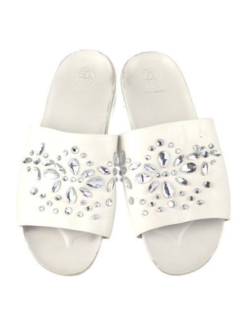 Tory Burch Leather Crystal Embellishments Slides