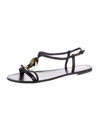 Tory Burch Leather Braided Accents T-Strap Sandals