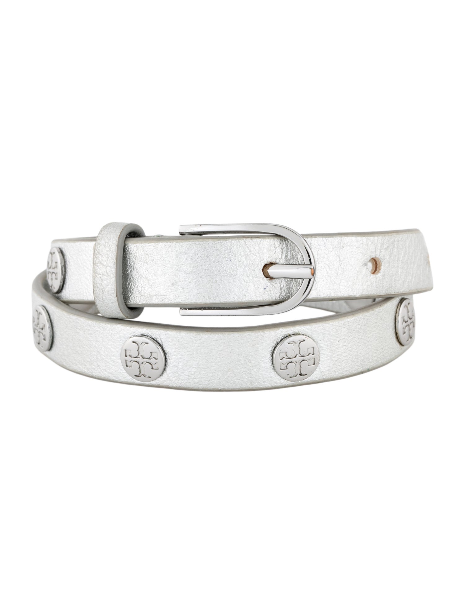 Tory Burch Leather Logo Studded Double Wrap Bracelet