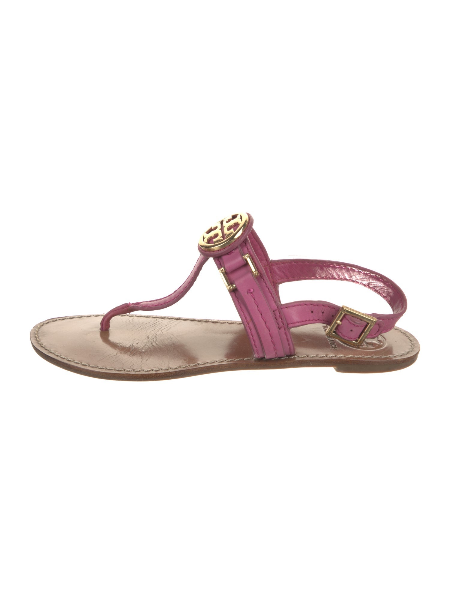 Tory Burch Leather Whipstitch Trim T-Strap Sandals