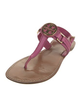 Tory Burch Leather Whipstitch Trim T-Strap Sandals