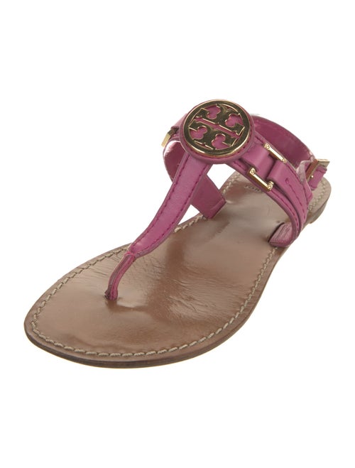 Tory Burch Leather Whipstitch Trim T-Strap Sandals