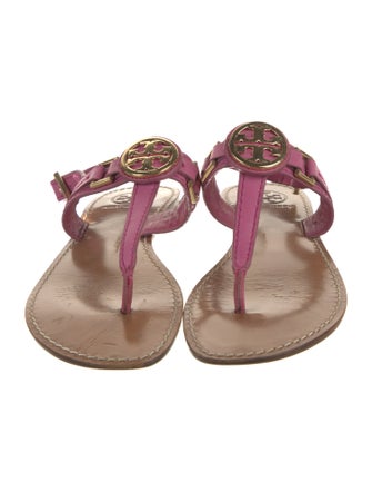 Tory Burch Leather Whipstitch Trim T-Strap Sandals