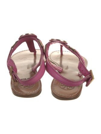 Tory Burch Leather Whipstitch Trim T-Strap Sandals