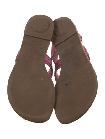 Tory Burch Leather Whipstitch Trim T-Strap Sandals