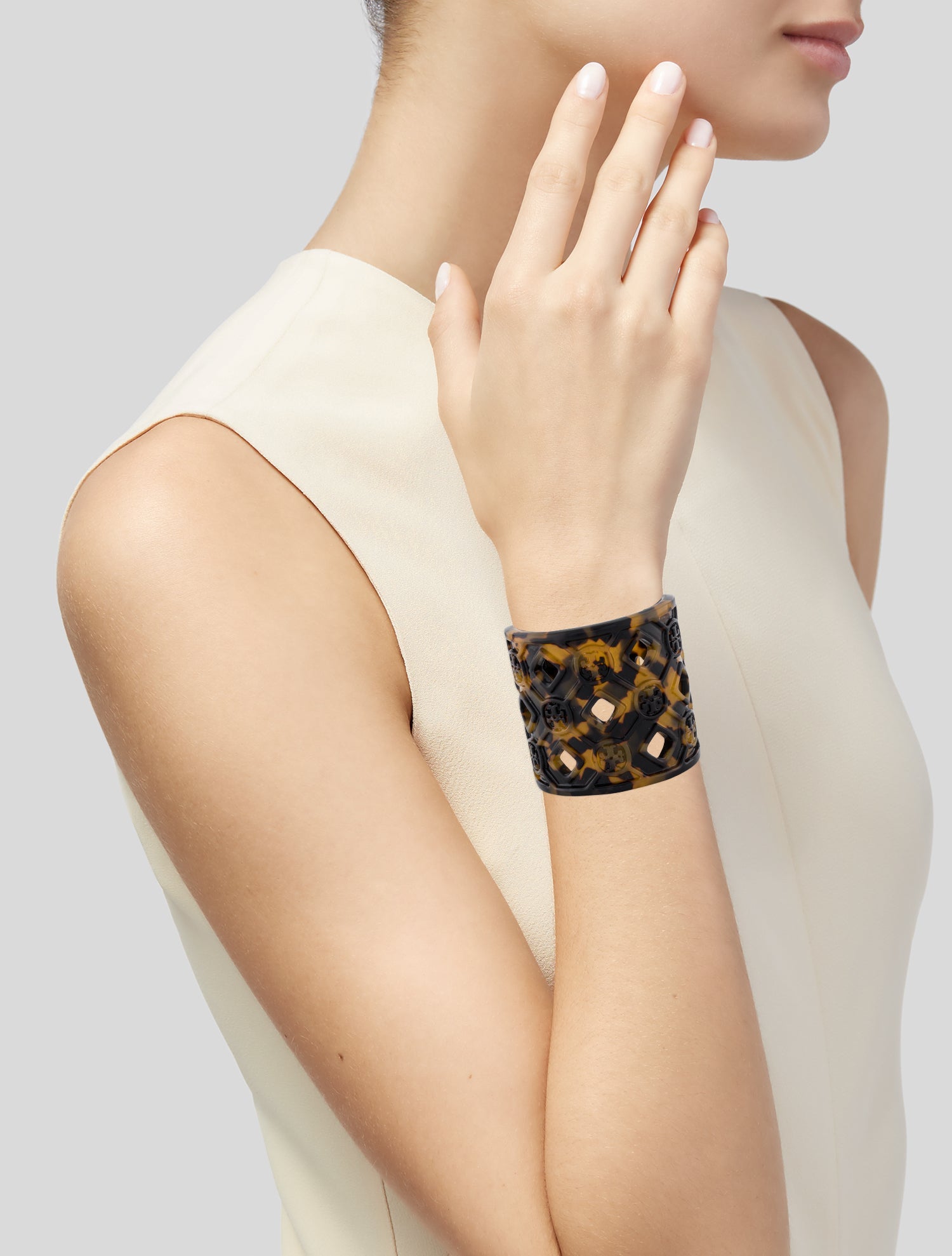 Tory Burch Resin Logo Cutout Cuff Bracelet