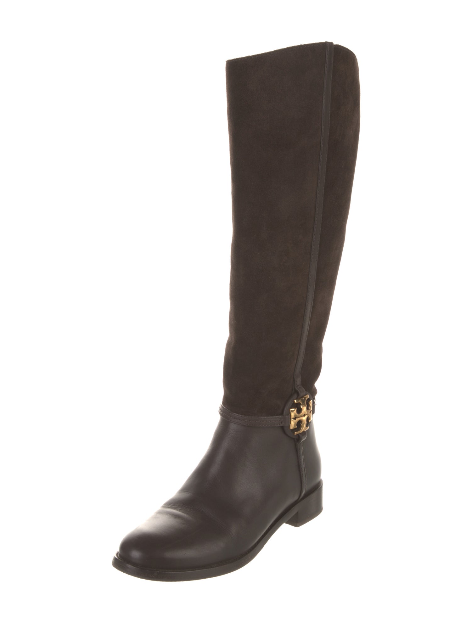 Tory Burch Suede Leather Trim Embellishment Riding Boots