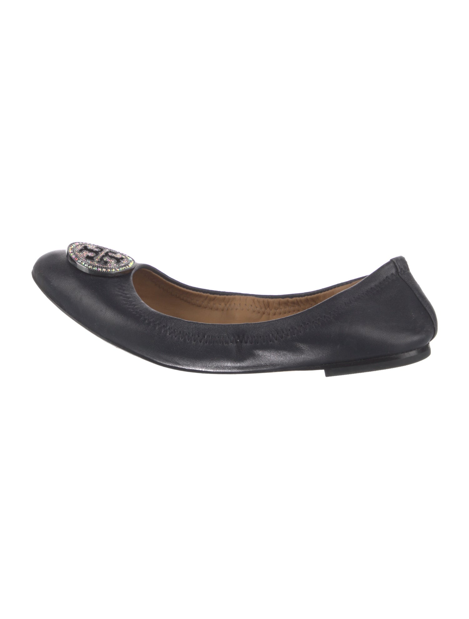 Tory Burch Leather Crystal Embellishments Ballet Flats
