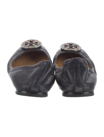 Tory Burch Leather Crystal Embellishments Ballet Flats