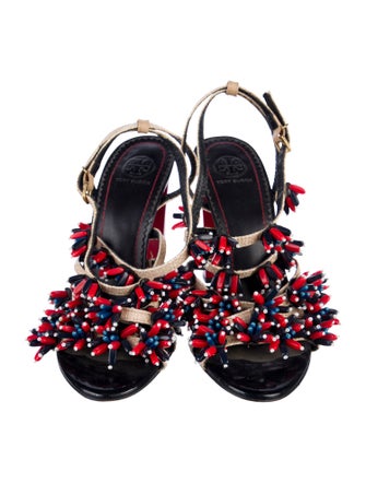 Tory Burch Raffia Floral Print Slingback Sandals