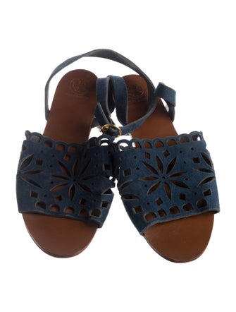 Tory Burch Suede Lasercut Accents Gladiator Sandals