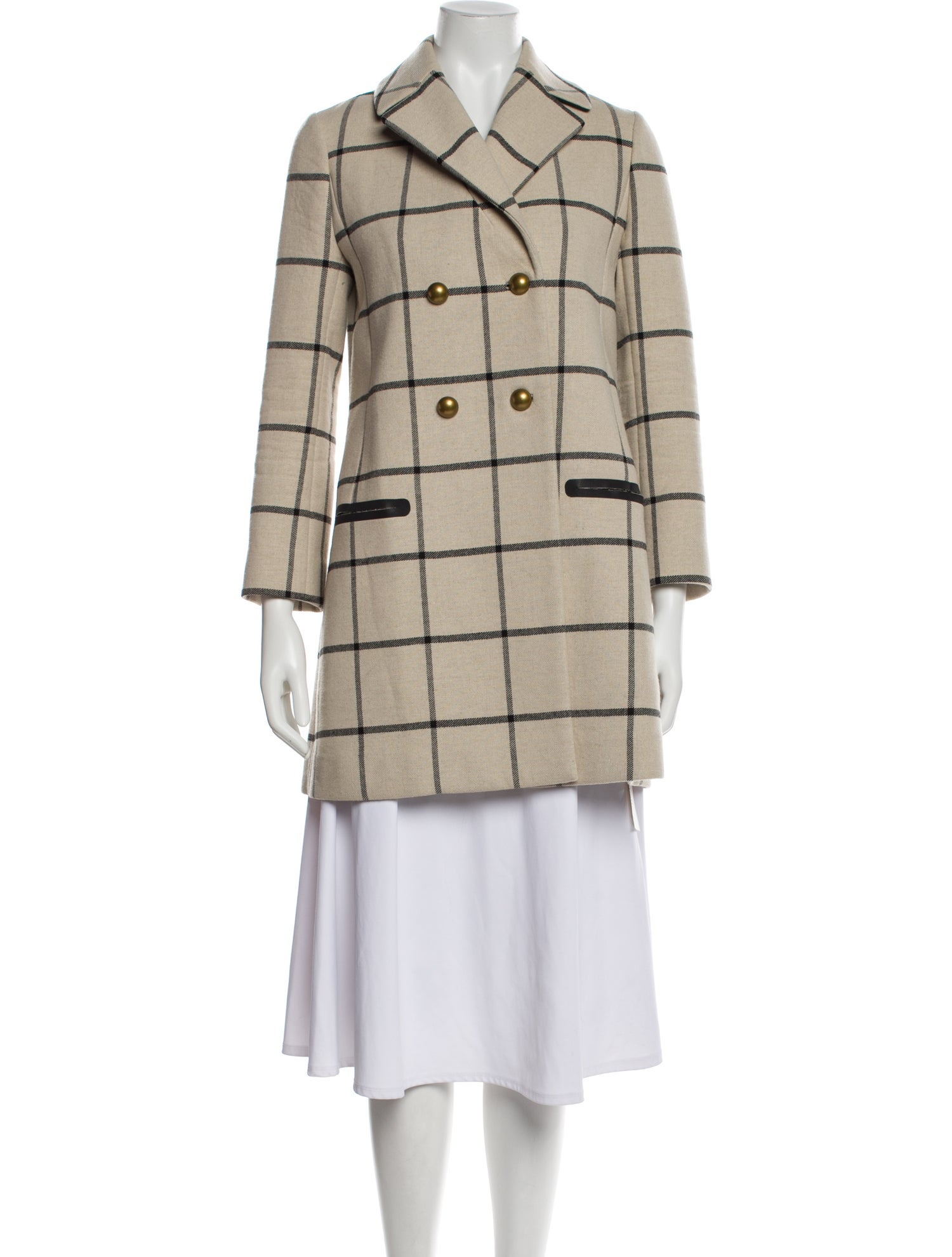 Tory Burch Wool Plaid Print Peacoat