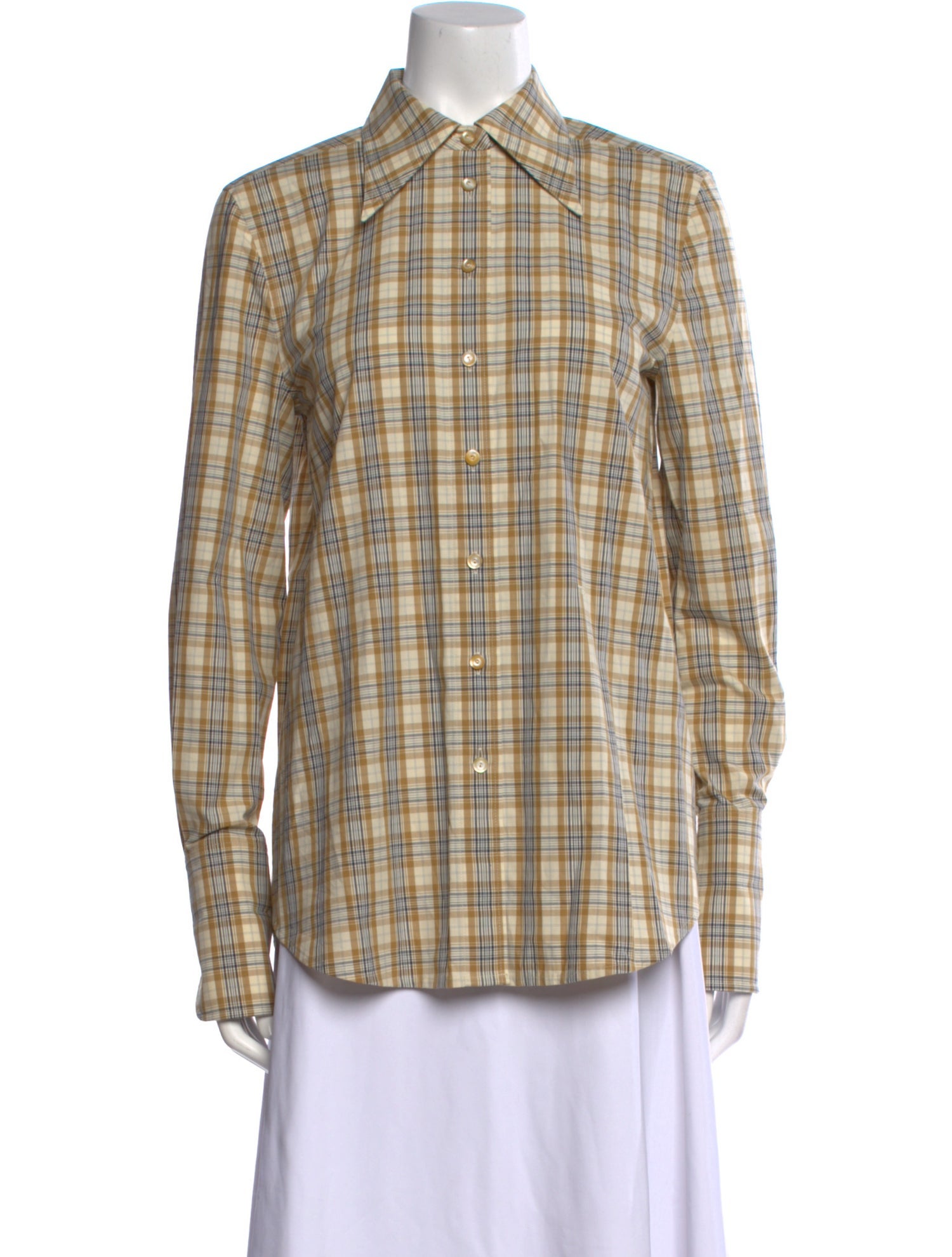 Tory Burch Plaid Print Long Sleeve Button-Up Top