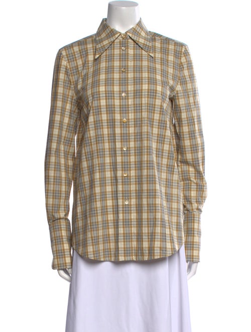 Tory Burch Plaid Print Long Sleeve Button-Up Top