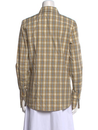 Tory Burch Plaid Print Long Sleeve Button-Up Top