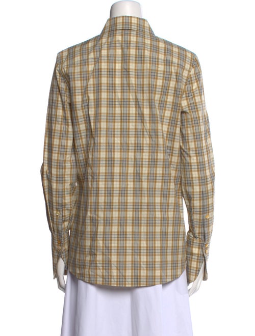 Tory Burch Plaid Print Long Sleeve Button-Up Top