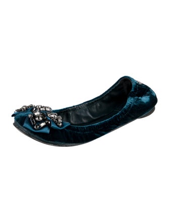 Tory Burch Velvet Crystal Embellishments Ballet Flats