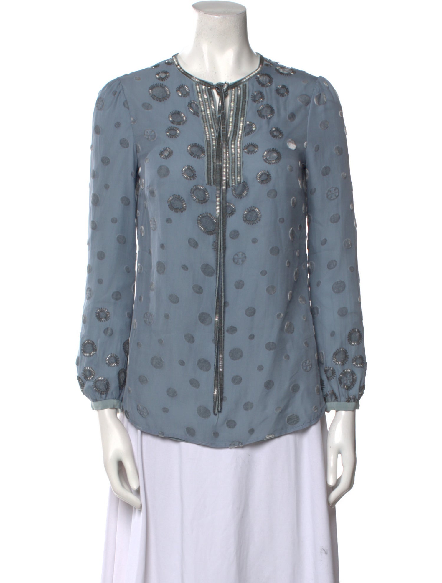 Tory Burch Silk Polka Dot Print Button-Up Top