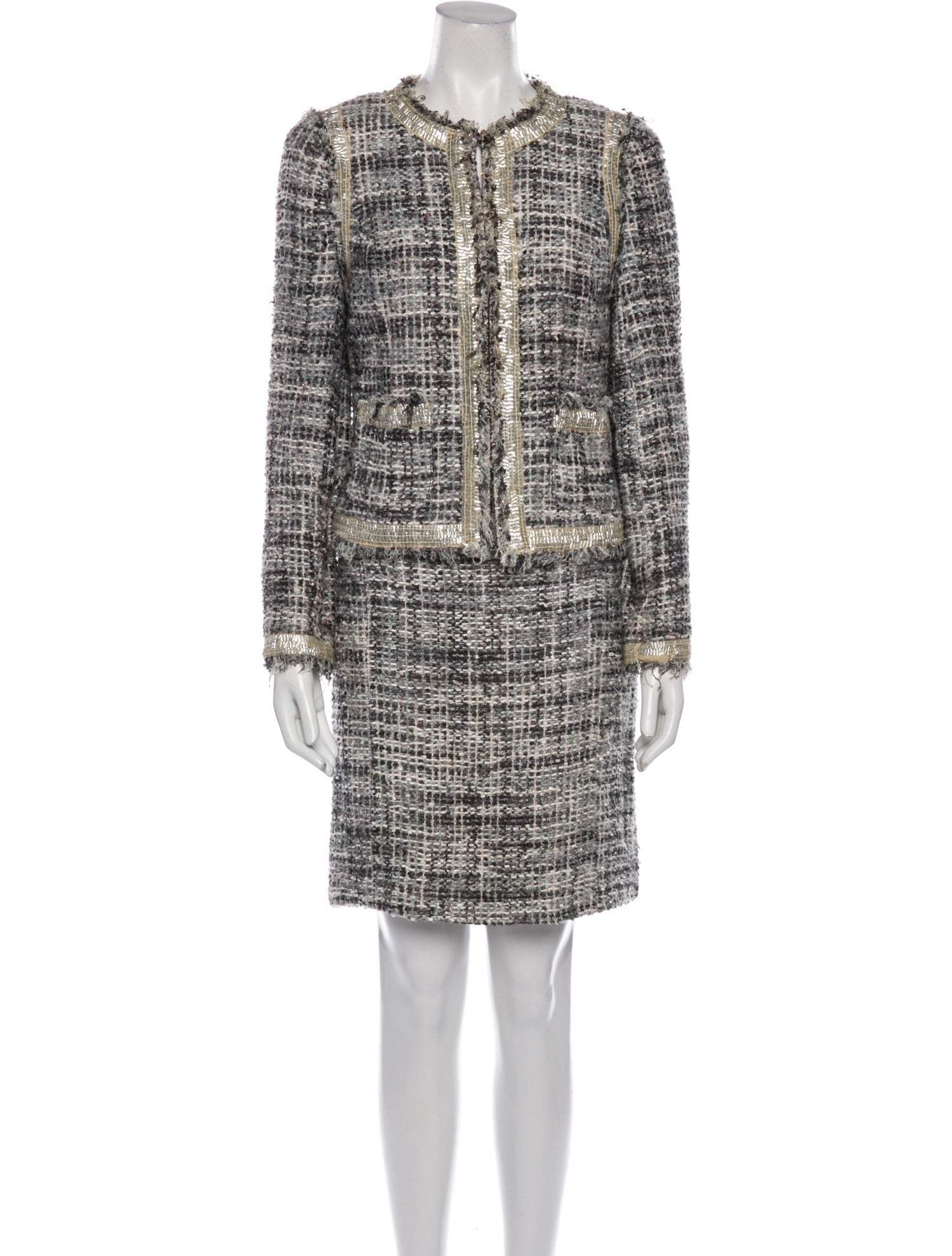 Tory Burch Tweed Pattern Glitter Accents Skirt Suit