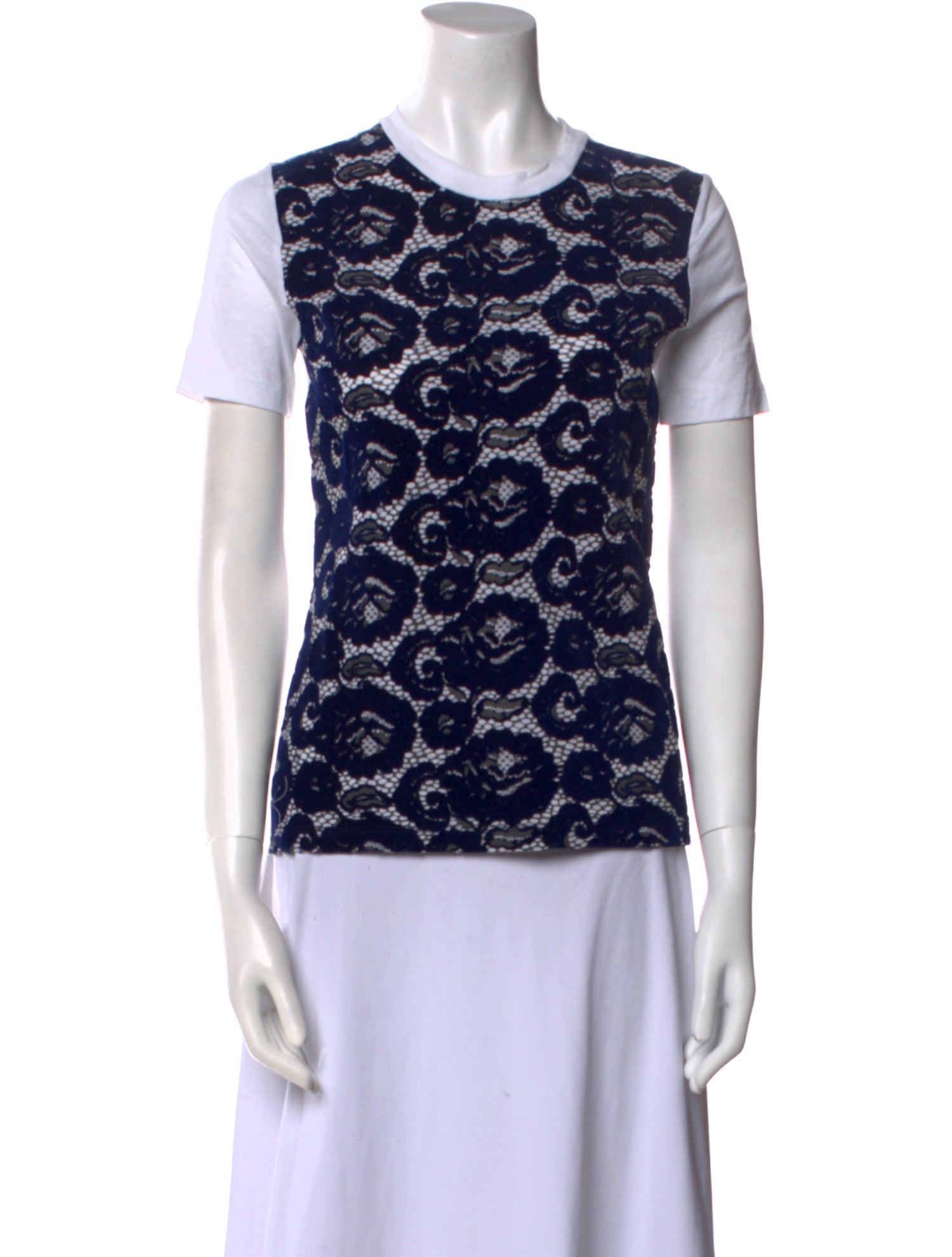 Tory Burch Lace Pattern Crew Neck T-Shirt