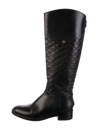 Tory Burch Quilted Pattern Leather Riding Boots