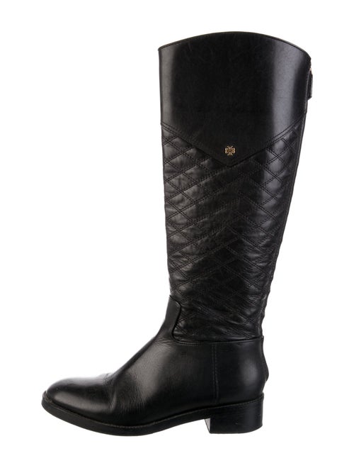 Tory Burch Quilted Pattern Leather Riding Boots