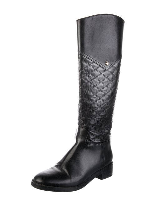Tory Burch Quilted Pattern Leather Riding Boots