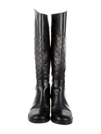 Tory Burch Quilted Pattern Leather Riding Boots