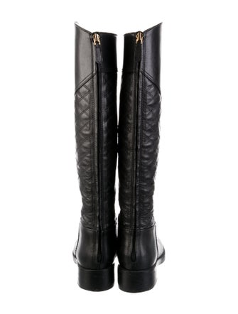 Tory Burch Quilted Pattern Leather Riding Boots